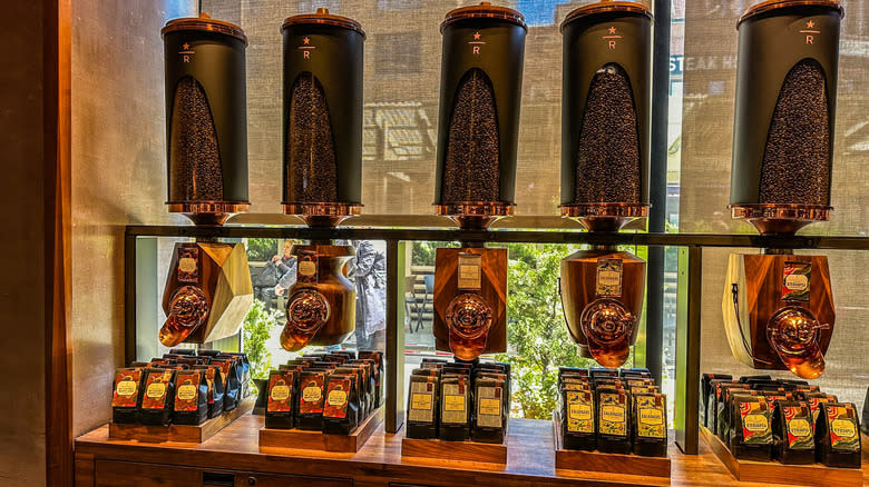coffee beans on display at starbucks