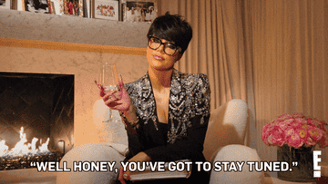 Khloé Kardashian dressed as Kris Jenner saying "well honey, you've got to stay tuned"