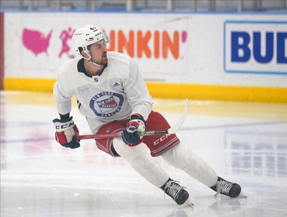 Bryce McConnell-Barker (47) in action at the New York Rangers development camp at Madison Square Garden Training Center in Tarrytown on Wednesday, Jul 3, 2024.