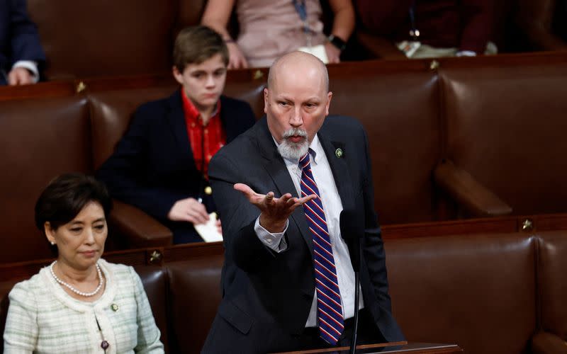 U.S. representatives and senators gather to vote for a new Speaker of the House on the first day of the 118th Congress at the U.S. Capitol in Washington