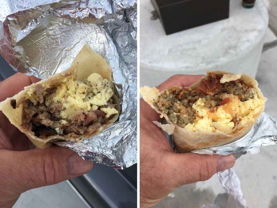 Two breakfast burritos from Buc-ee's.