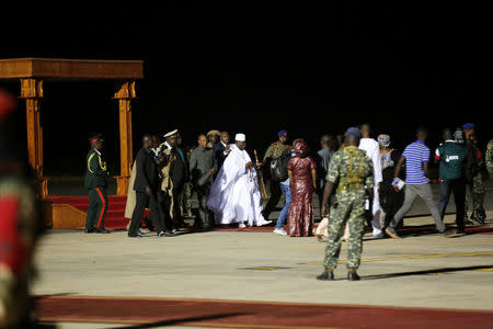 Former Gambian President Yahya Jammeh arrives at the airport before flying into exile from Gambia, January 21, 2017. REUTERS/Thierry Gouegnon