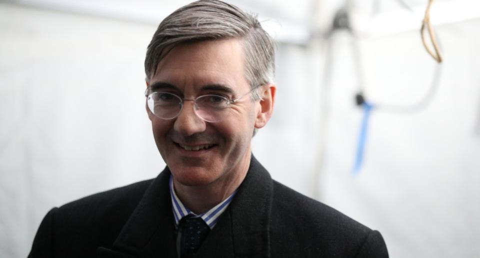 Jacob Rees-Mogg MP taking part in media interviews on College Green in Westminster following the House of Commons vote on the Prime Minister’s Brexit deal. (PA)