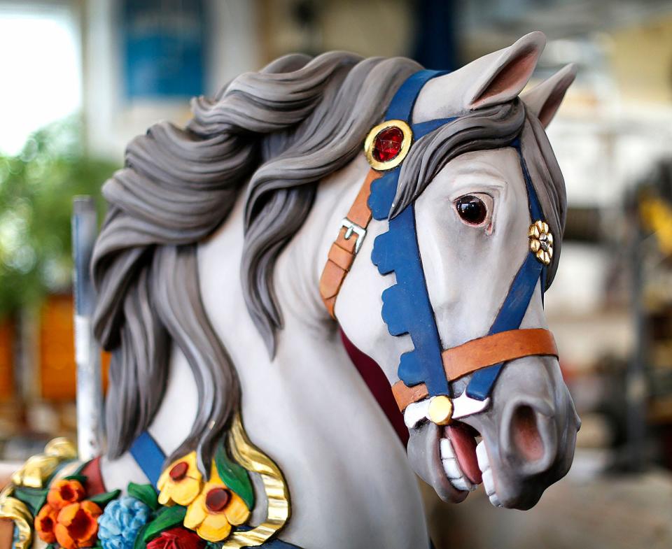 One of the 53 restored horses on the Paragon Carousel.