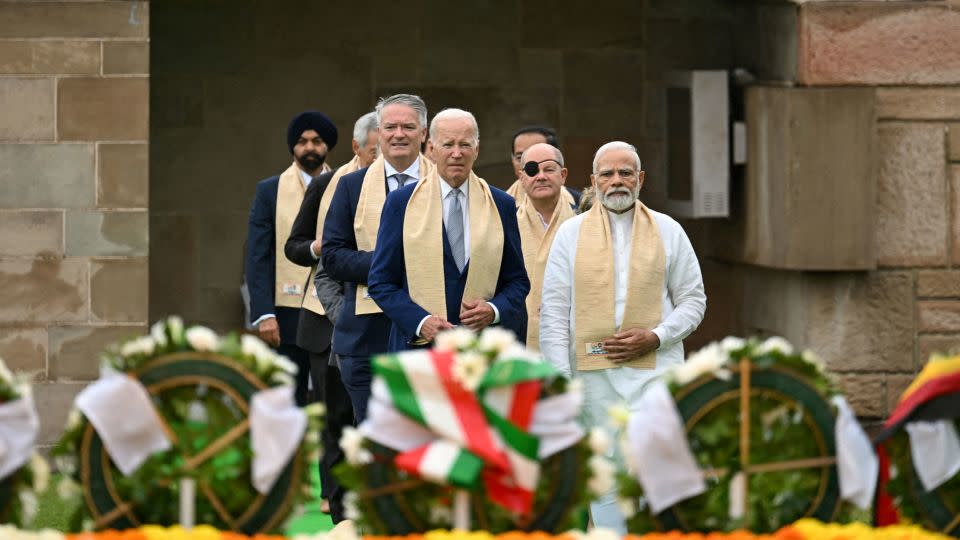 President Joe Biden visits Raj Ghat memorial with Prime Minister of India Narendra Modi and other G20 leaders in New Delhi on Sept. 10, 2023. - Kenny Hoston/Pool/Reuters