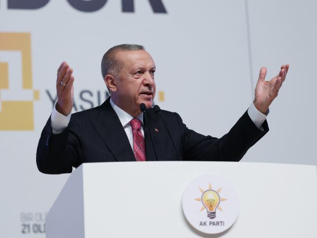 Turkish President Recep Tayyip Erdogan speaks during an event the ATO Congresium in Ankara, Turkey on August 15, 2022.