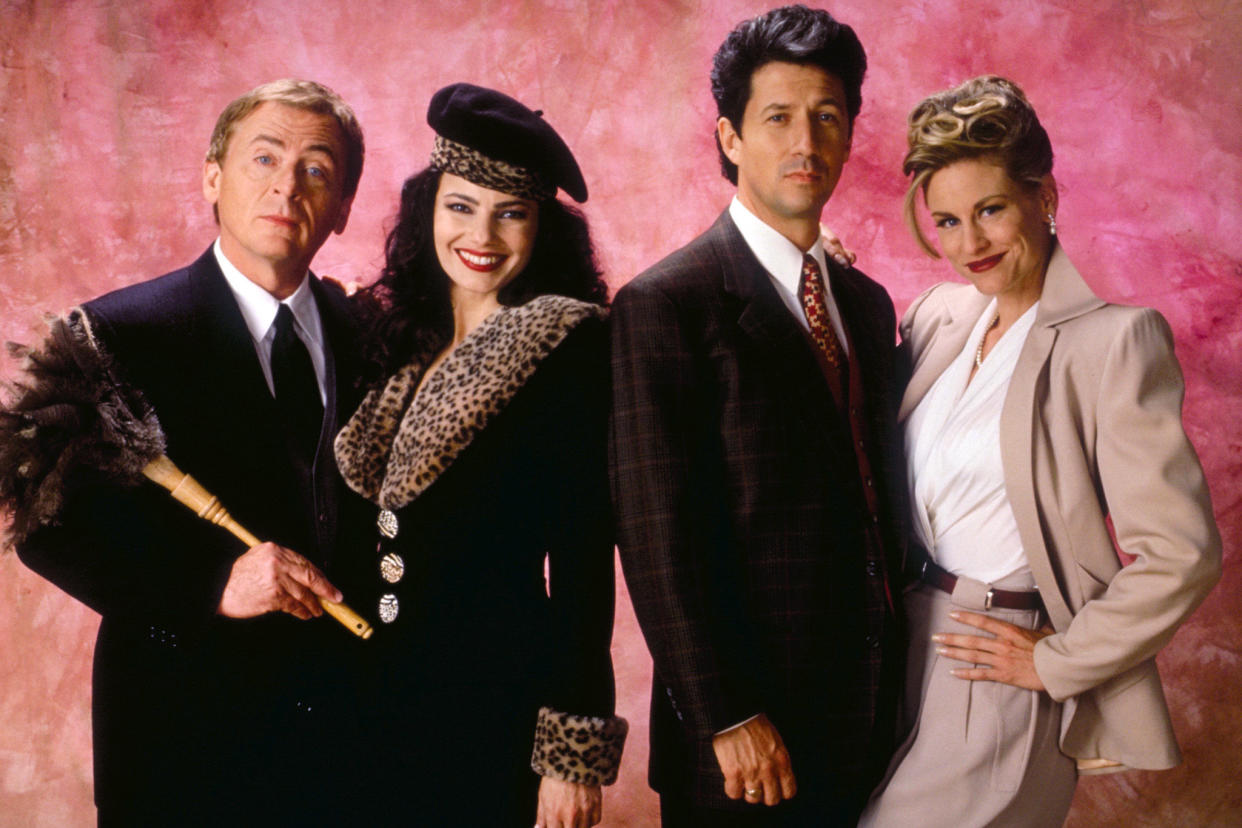 LOS ANGELES - JANUARY 3: THE NANNY, featuring (from left) Daniel Davis; Fran Drescher; Charles Shaugnessy; Lauren Lane. January 1994. (Photo by CBS via Getty Images) 