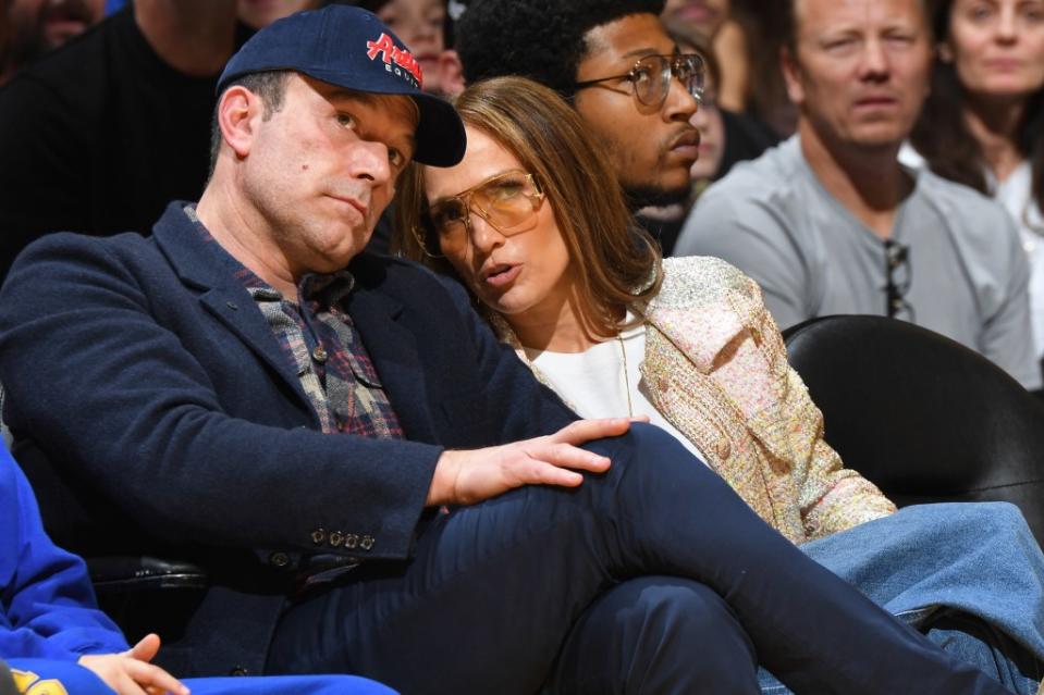 Ben Affleck and Jennifer Lopez at an NBA game on March 16, 2024. NBAE via Getty Images