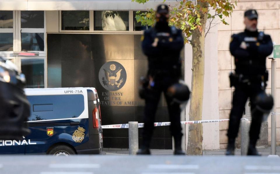 Spanish police stand guard near the US embassy in Madrid on Thursday (AFP/Getty)