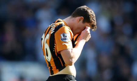Hull's Andrew Robertson looks dejected after the game Action Images via Reuters / Andrew Couldridge Livepic