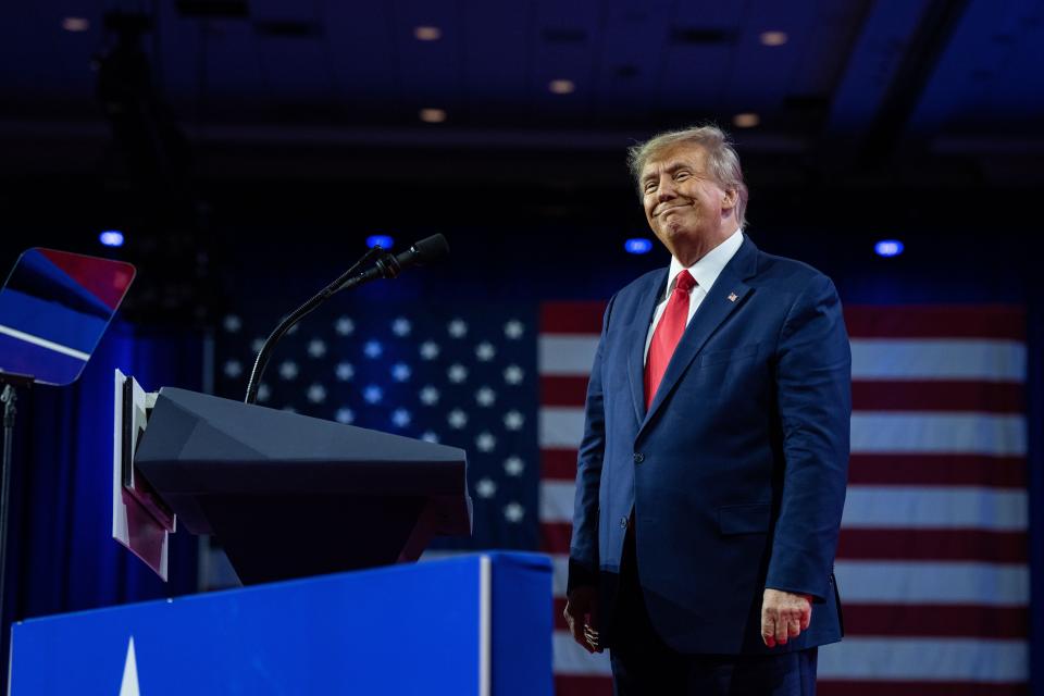 Former President Donald Trump, before speaking at the Conservative Political Action Conference in National Harbor, Md., on Saturday, March 4, 2023. Trump will be basking in affection from activists at CPAC on Saturday, but his campaign is preparing for an ugly, protracted primary fight for the nomination. (Haiyun Jiang/The New York Times)