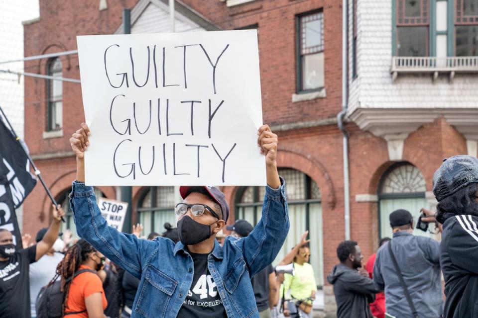 People march through the streets after the verdict was announced for Derek Chauvin (Getty Images)