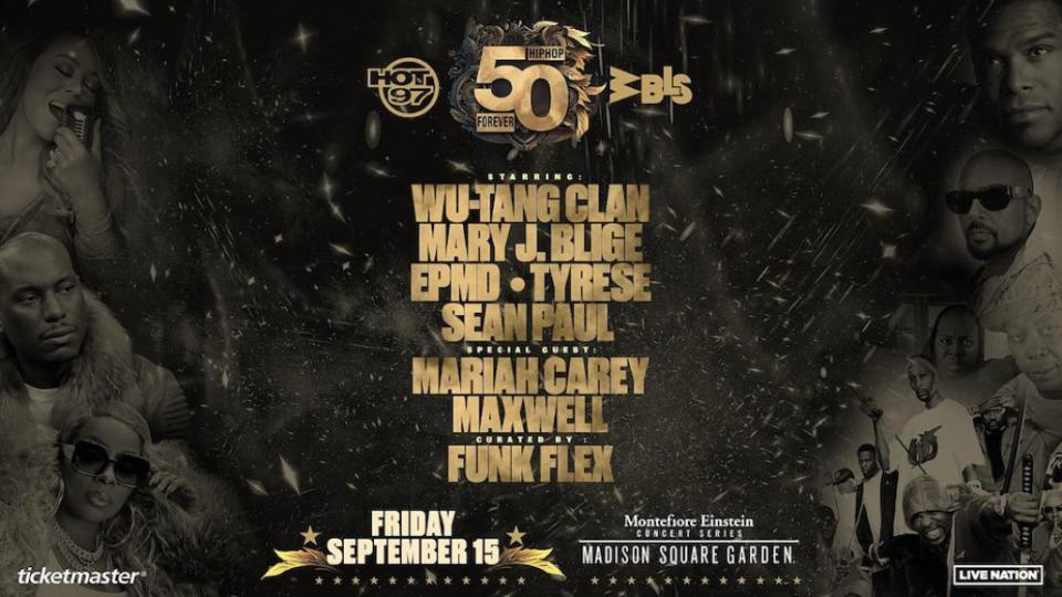 hip hop forever 50th anniversary wu tang clan mary j blige mariah carey new york madison square garden concert poster artwork tickets onsale