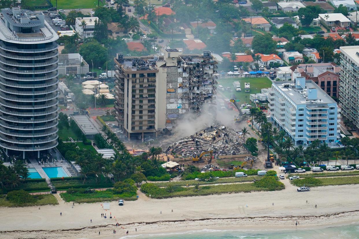 New first-responder video shows the devastation of the Champlain Tower South collapse in Florida from a never-before-seen vantage.  (Copyright 2021 The Associated Press. All rights reserved.)