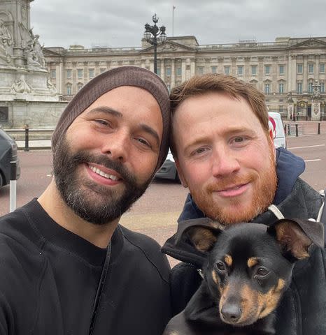 Jonathan Van Ness Instagram Jonathan Van Ness and Mark Peacock with a dog.