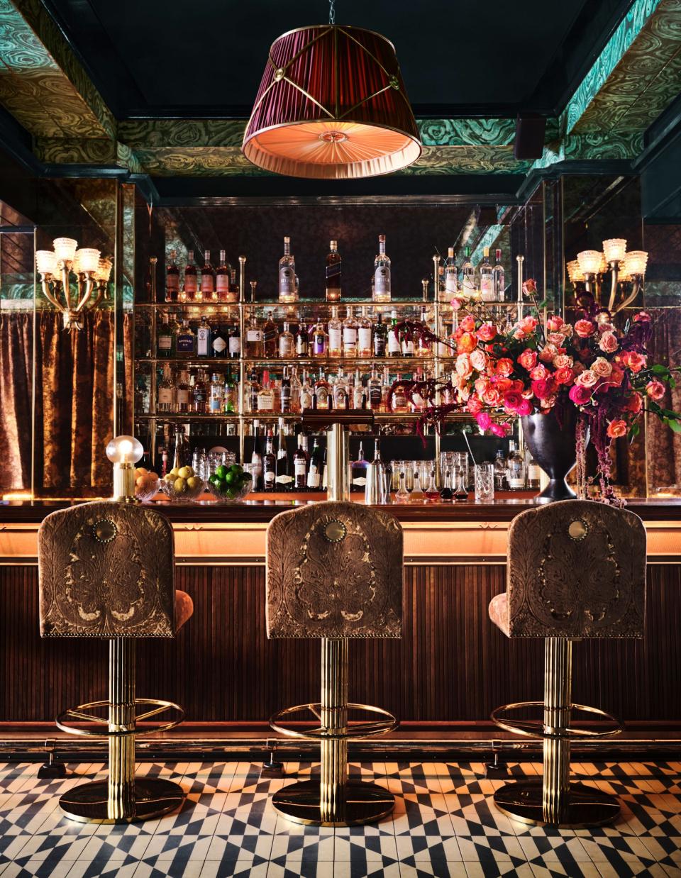 The bar at the new Carbone outpost in Miami Beach, designed by AD100 star Ken Fulk.