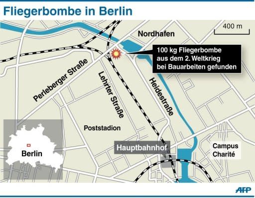 Experten haben eine in der Nähe des Berliner Hauptbahnhofs entdeckte Bombe erfolgreich entschärft. Die russische Fliegerbombe hatte am Morgen den Bahnverkehr beeinträchtigt. Die Polizei evakuierte mehrere Straßenzüge