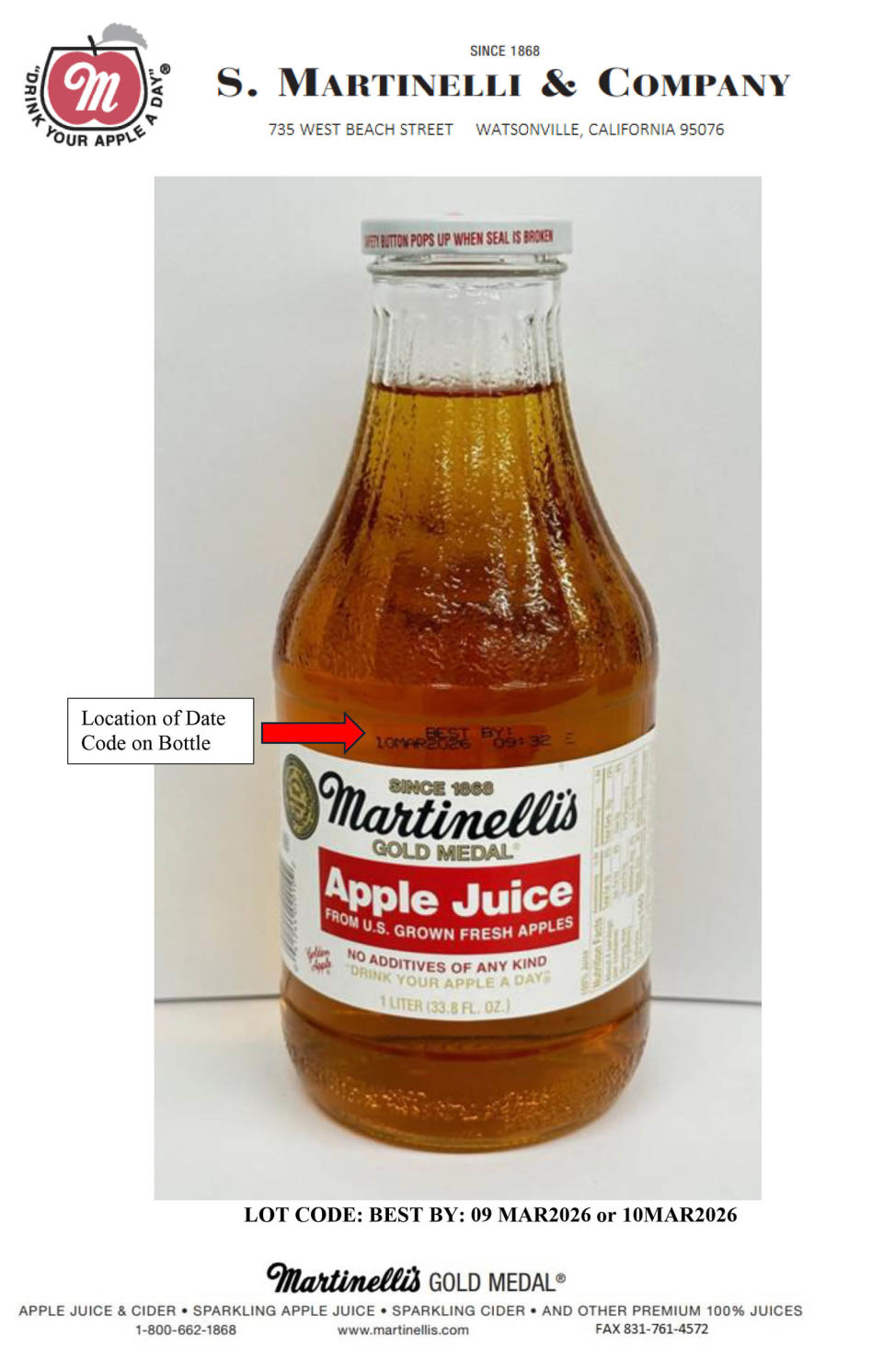 Martinelli’s recalls nearly 25,000 cases of apple juice due to