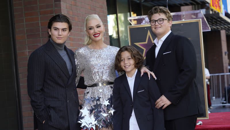 Kingston Rossdale, from left, Gwen Stefani, Apollo Rossdale, and Zuma Rossdale attend a ceremony honoring Stefani with a star on the Hollywood Walk of Fame on Thursday, Oct. 19, 2023, in Los Angeles.