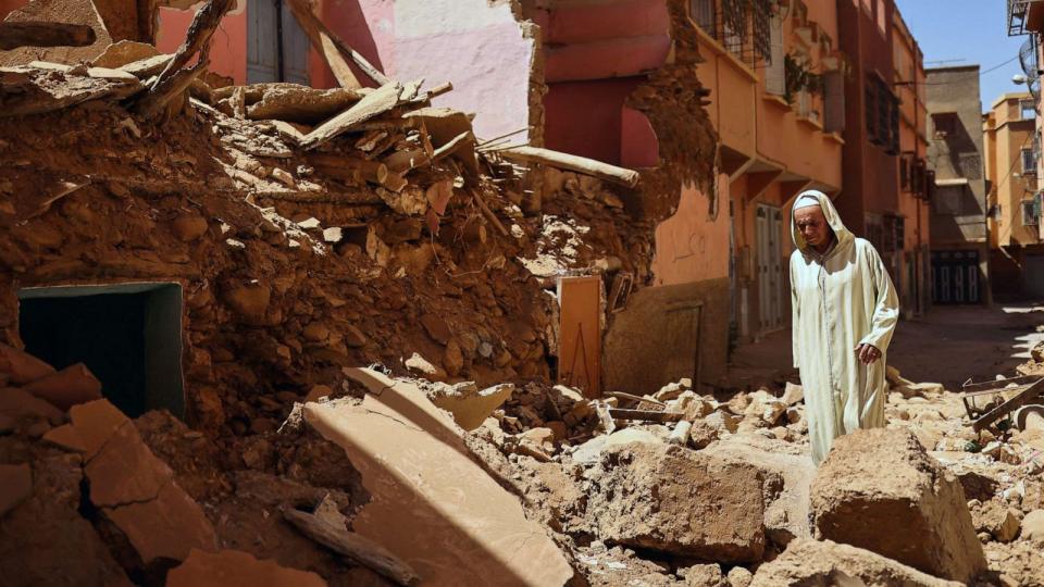 PHOTO: Mohamed Sebbagh, 66, stands in front of his destroyed house, in the aftermath of a deadly earthquake, in Amizmiz, Morocco, Sept. 10, 2023. (Nacho Doce/Reuters)