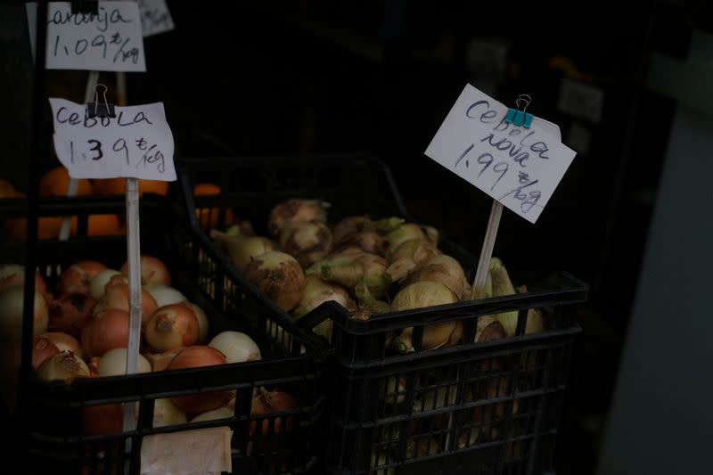 FILE PHOTO: Crates with onions are seen on the day the government is expected to unveil new measures to help families and companies in Lisbon