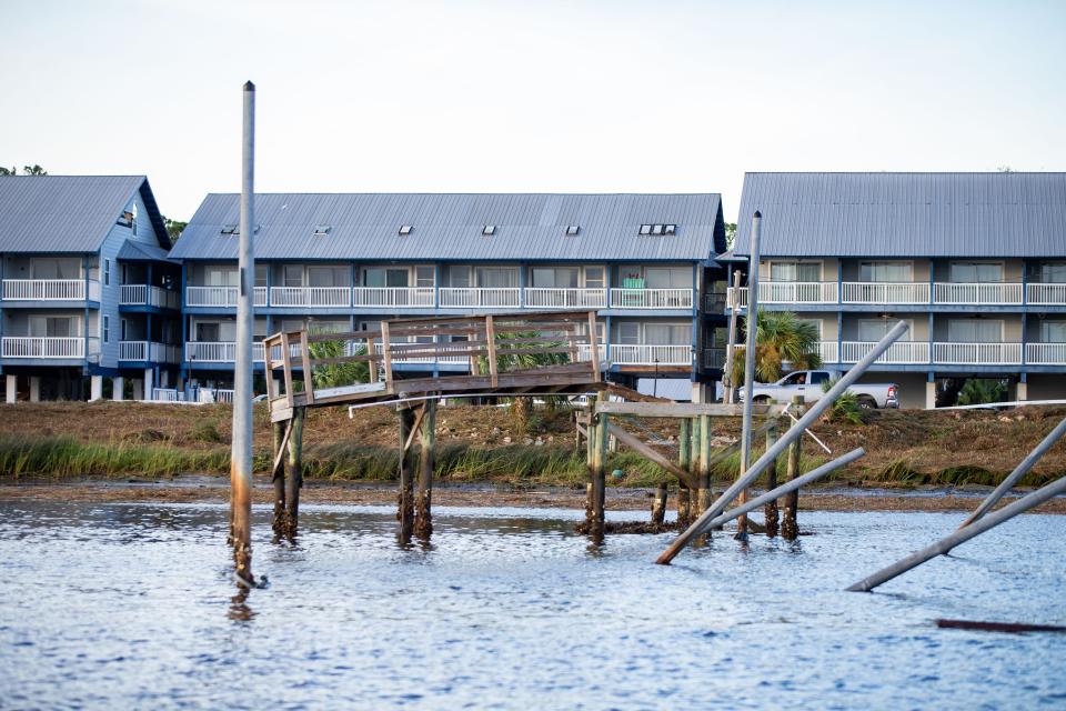 Docks and boardwalks succumbed to the strong winds of Hurricane Idalia as it made its way through the Big Bend on Wednesday, Aug. 30, 2023.