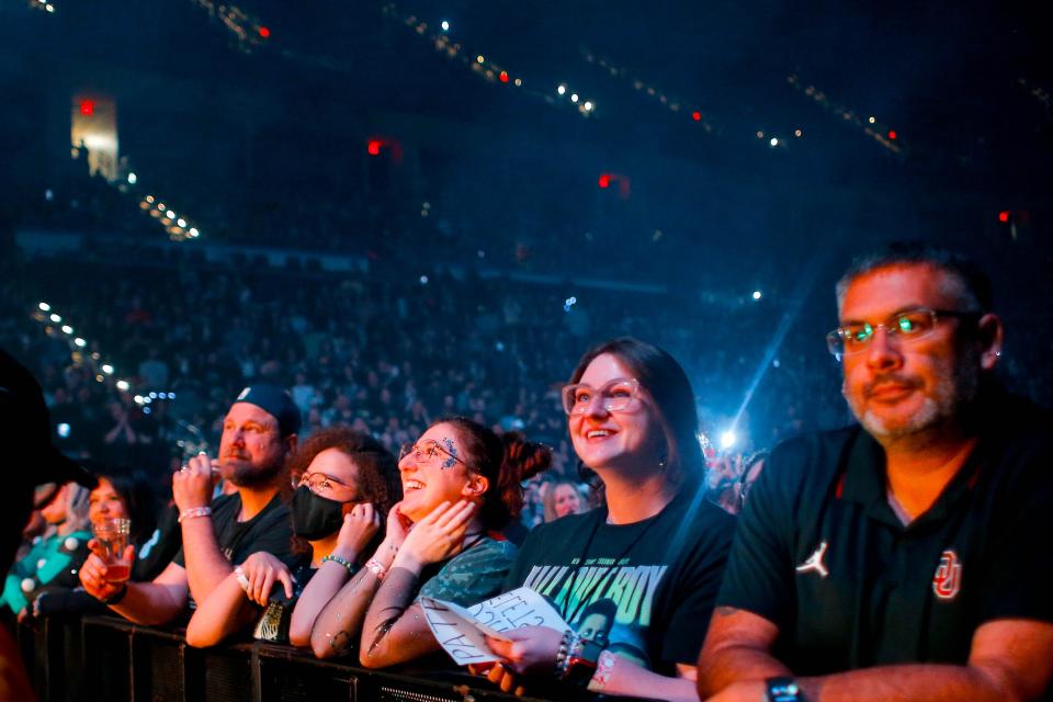 Fans watch Fall Out Boy at the Paycom Center in Oklahoma City, on Monday, March 11, 2024.