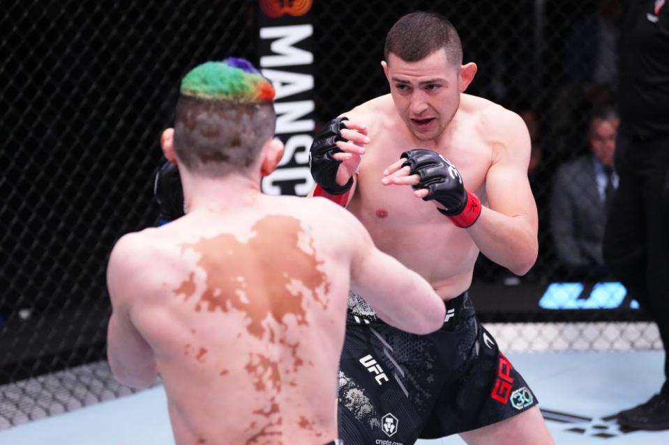 LAS VEGAS, NEVADA – DECEMBER 09: (R-L) Steve Garcia battles Melquizael Costa of Brazil in a lightweight fight during the UFC Fight Night event at UFC APEX on December 09, 2023 in Las Vegas, Nevada. (Photo by Jeff Bottari/Zuffa LLC via Getty Images)