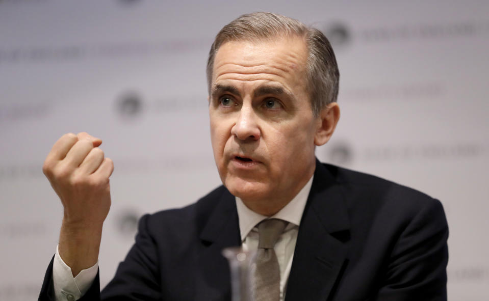 Mark Carney, Governor of the Bank of England speaks at a Bank of England Financial Stability Report Press Conference, in London, Monday, Dec. 16, 2019. (AP Photo/Kirsty Wigglesworth,pool)