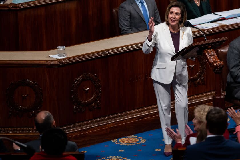 WASHINGTON, DC - NOVEMBER 17: Speaker of the House Nancy Pelosi (D-CA) delivers remarks from the floor of the House Chamber of the U.S. Capitol Building on Thursday, Nov. 17, 2022 in Washington, DC. Pelosi spoke on the future of her leadership plans in the House of Representatives saying she will not seek a leadership role in the 118th Congress. (Kent Nishimura / Los Angeles Times)