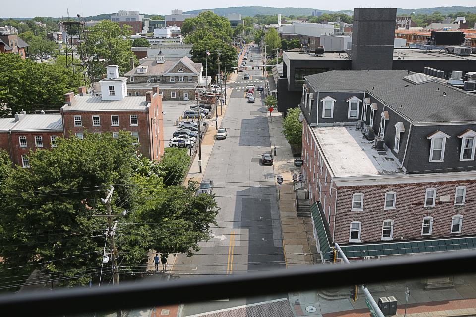 Looking out on Newark from the seventh floor of the new Hyatt Place hotel on Main Street.