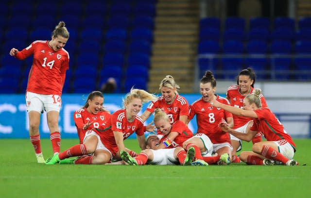 Wales celebrate their winner