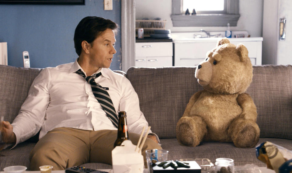 John (Mark Wahlberg) and Ted (voiced by Seth MacFarlane) spend some quality time together in Ted. (Photo: Claire Folger/©Universal Pictures/Courtesy Everett Collection)