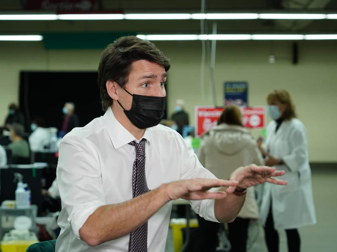 Prime Minister Justin Trudeau speaks to CBC News at a vaccine clinic in Montreal's Olympic Stadium. (Charles Contant/CBC - image credit)