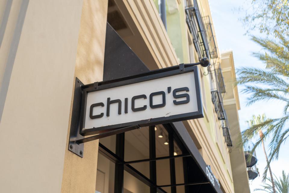 Sign on facade at Chico's retail store on Santana Row in the Silicon Valley, San Jose, California, January 3, 2020. (Photo by Smith Collection/Gado/Getty Images)