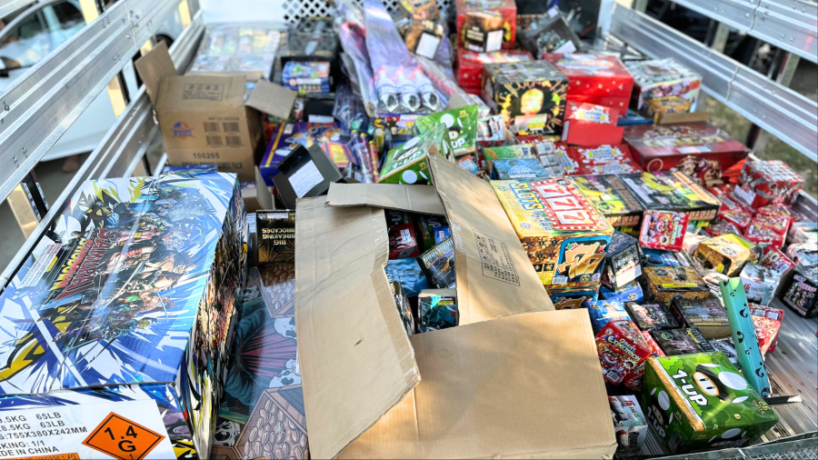 A cache of illegal fireworks weighing around 1,000 pounds, along with nearly 100 destructive devices were found at a Riverside home on June 20, 2024. (Riverside Police Department)