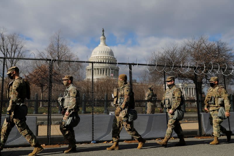 Members of the National Guard patrol near the U.S. Capitol building ahead of U.S. President-elect Joe Biden's inauguration