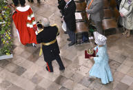 <p>LONDON, ENGLAND - MAY 06: Nicholas Lyons, Lord Mayor of the City of London carries the St Edward's Crown and Professor Dame Elizabeth Anionwu carries the Gold Sovereigns Orb during the Coronation of King Charles III and Queen Camilla on May 06, 2023 in London, England. The Coronation of Charles III and his wife, Camilla, as King and Queen of the United Kingdom of Great Britain and Northern Ireland, and the other Commonwealth realms takes place at Westminster Abbey today. Charles acceded to the throne on 8 September 2022, upon the death of his mother, Elizabeth II. (Photo by Gareth Cattermole/Getty Images)</p> 