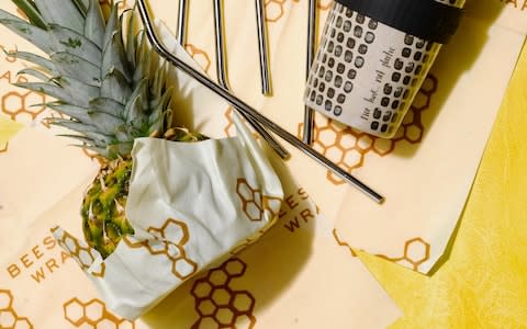 Beeswax wrap and metal straws - Credit: Haarala Hamilton & Valerie Berry for The Telegraph