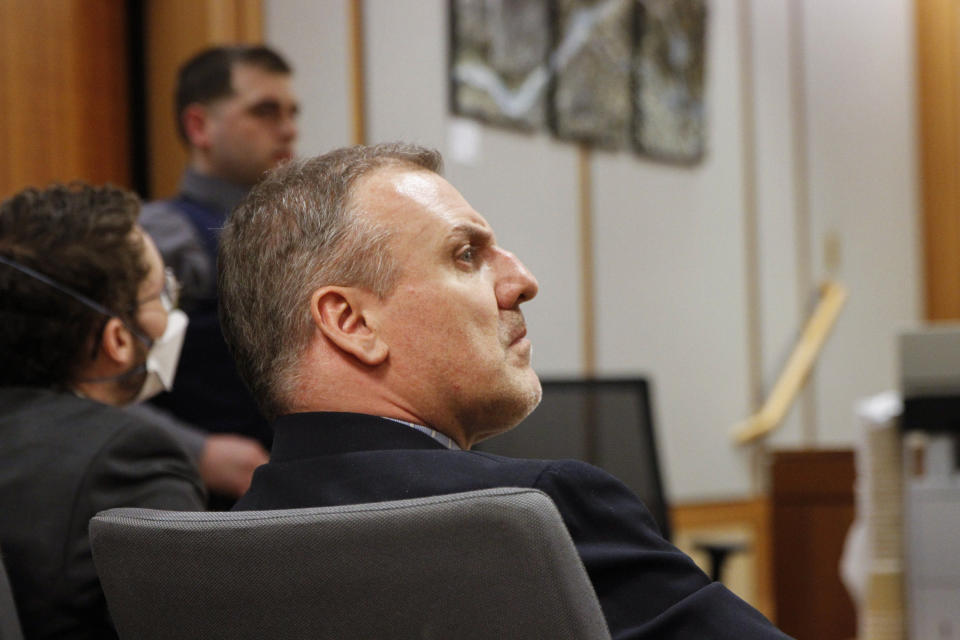 FILE - Brian Steven Smith watches proceedings during the opening day of his double murder trial, Tuesday, Feb. 6, 2024, in Anchorage, Alaska. Smith, who recorded the violent death of an Alaska Native woman on his cellphone, was found guilty of two counts of first-degree murder, Thursday, Feb. 22, 2024, in her death and that of another Alaska Native woman. (AP Photo/Mark Thiessen, File)