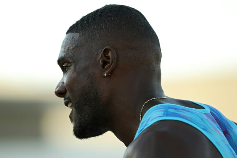 Justin Gatlin celebrates after running in the 100m event on Day 1 of the 2017 USA Track & Field Outdoor Championships, at Hornet Stadium in Sacramento, California, on June 22