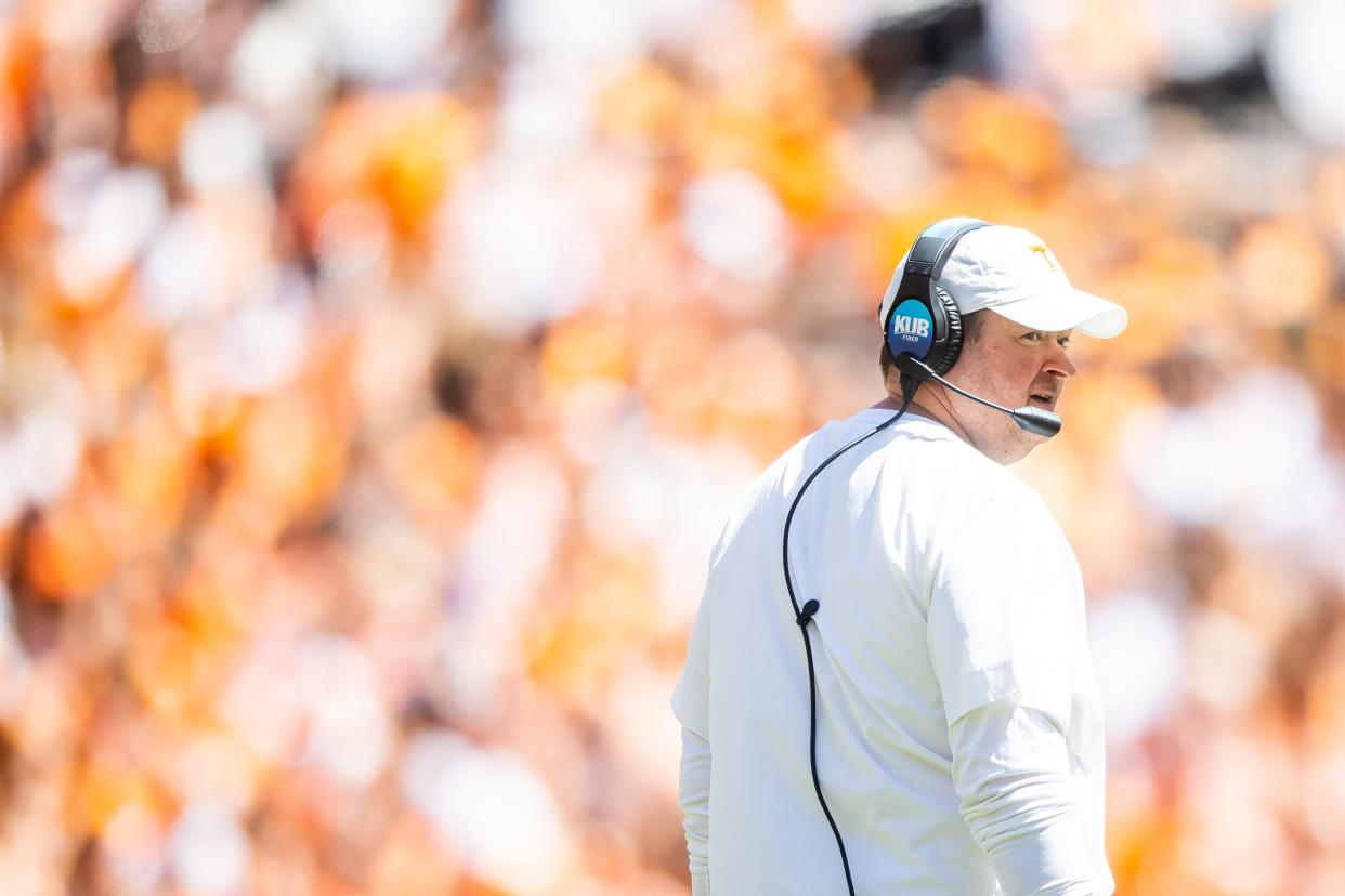 Tennessee head coach Josh Heupel during Tennessee's Orange & White spring football game at Neyland Stadium on Saturday, April 13, 2024.