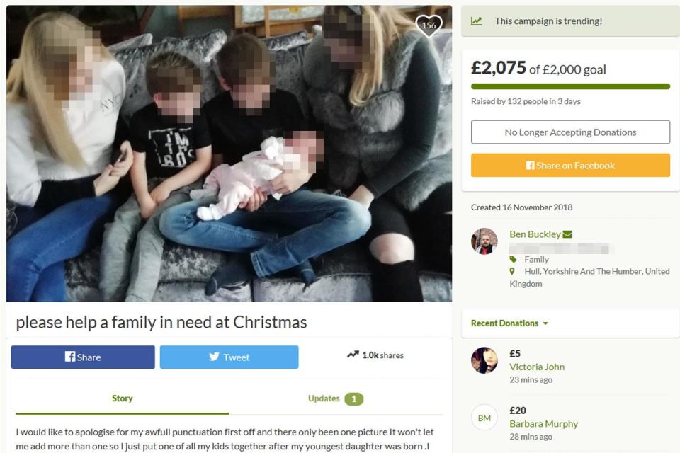 The father named the fundraiser 'please help a family in need at Christmas'