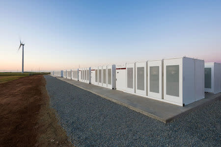 Tesla Powerpacks are seen in Hornsdale, Australia September 29, 2017. Picture taken September 29, 2017. Tesla/Handout via REUTERS