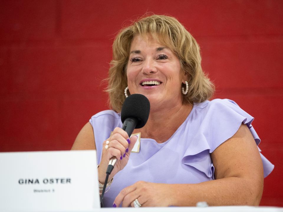 District 3 Republican Gina Oster appears at a candidate forum July 7. On election night, Oster praised county GOP chair Daniel Herrera for her narrow win, which, says Victor Ashe, left many wondering what she meant.