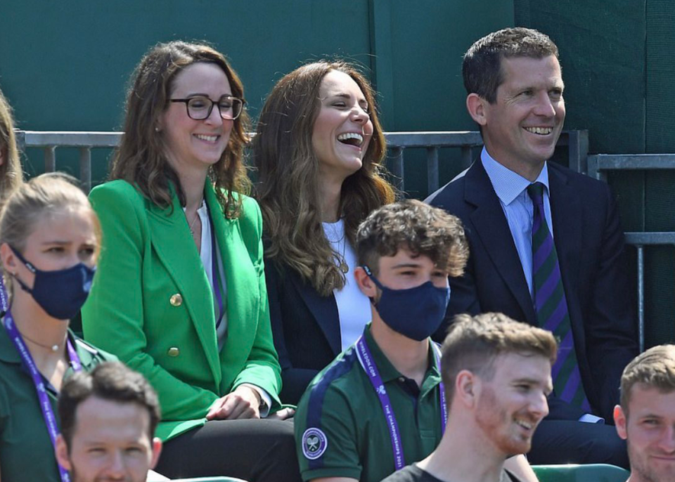 Sally Bolton, Kate Middleton and Tim Henman at Wimbledon.