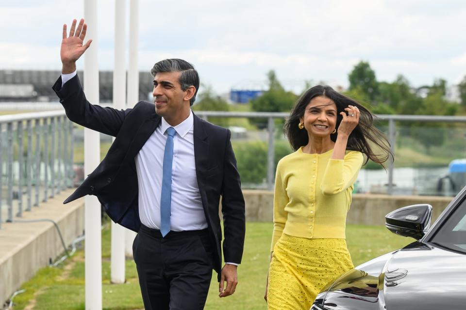 Rishi Sunak and Akshata Murty arrive at the Silverstone Circuit (Getty Images)