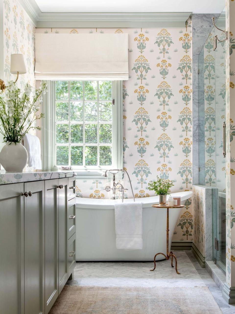 white and floral bathroom