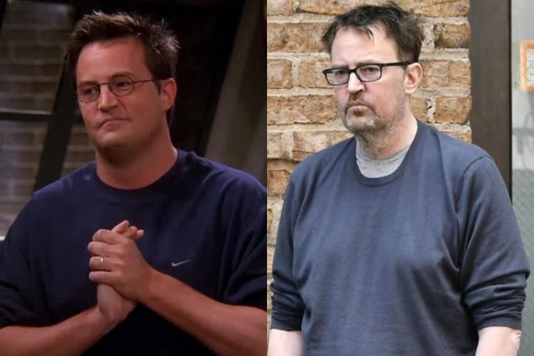 A la izquierda, Matthew Perry en una escena de Friends; a la derecha, el actor caminando por las calles de Nueva York, en 2019