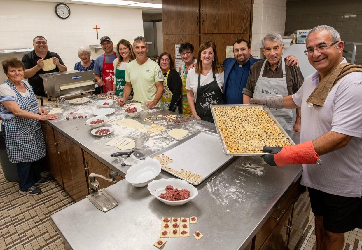 The kitchen at the Armenian Church of Our Savior is filled with people making food for the upcoming Armenian Festival.